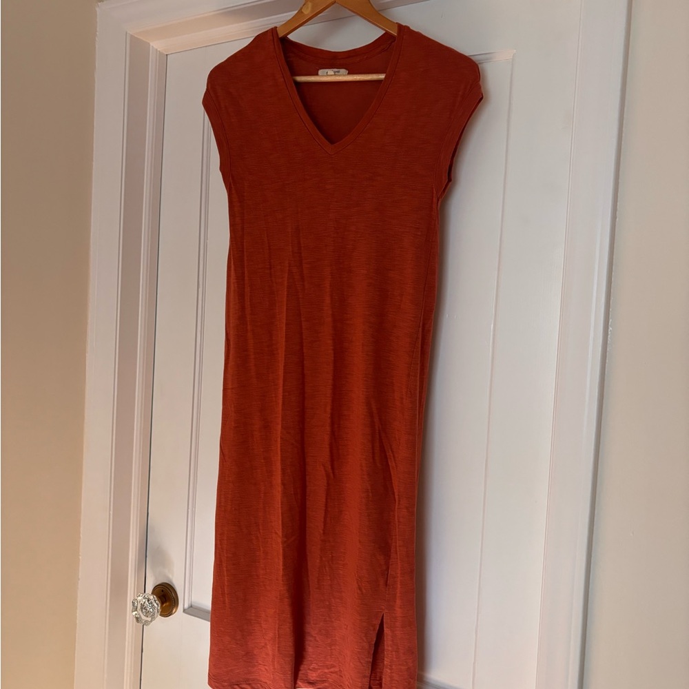 Madewell Rust V-Neck Cap Sleeve Dress